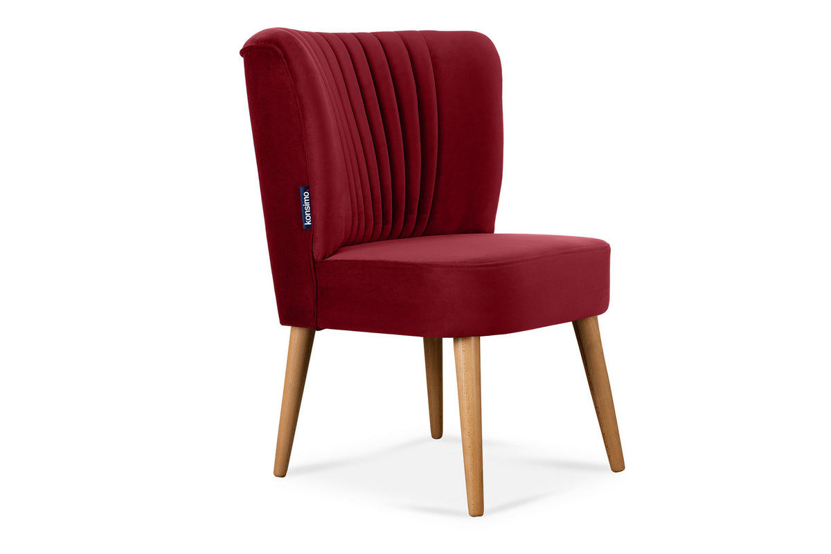 COCKTAILSESSEL DUCO auf hohen Beinen, Rot/Eiche - Eichefarben/Rot, Holz/Textil (63/89/65cm) - KONSIMO®