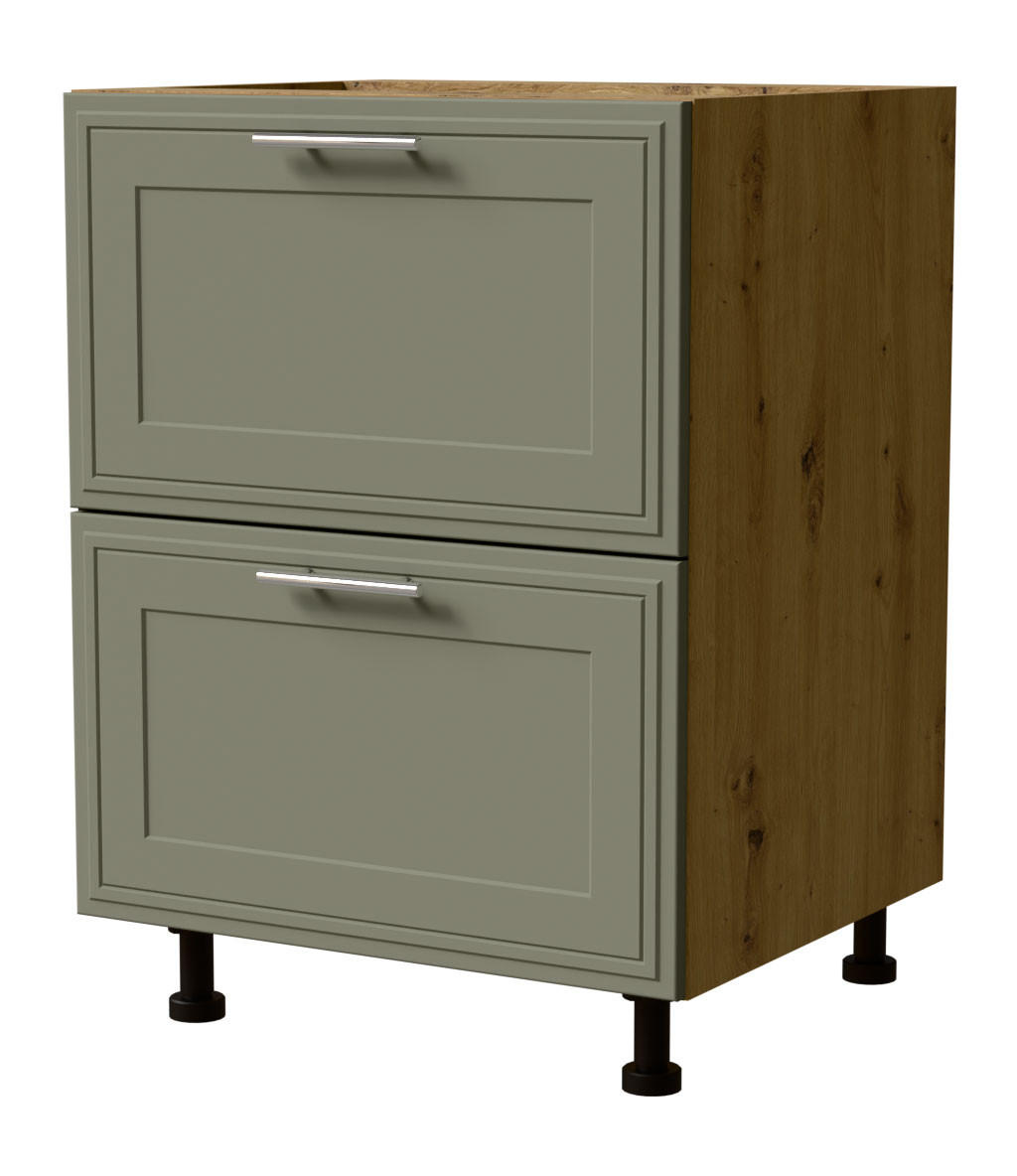 Feldmann-Wohnen Schubladenunterschrank Grün, Eiche Artisan 60x82x50 cm
