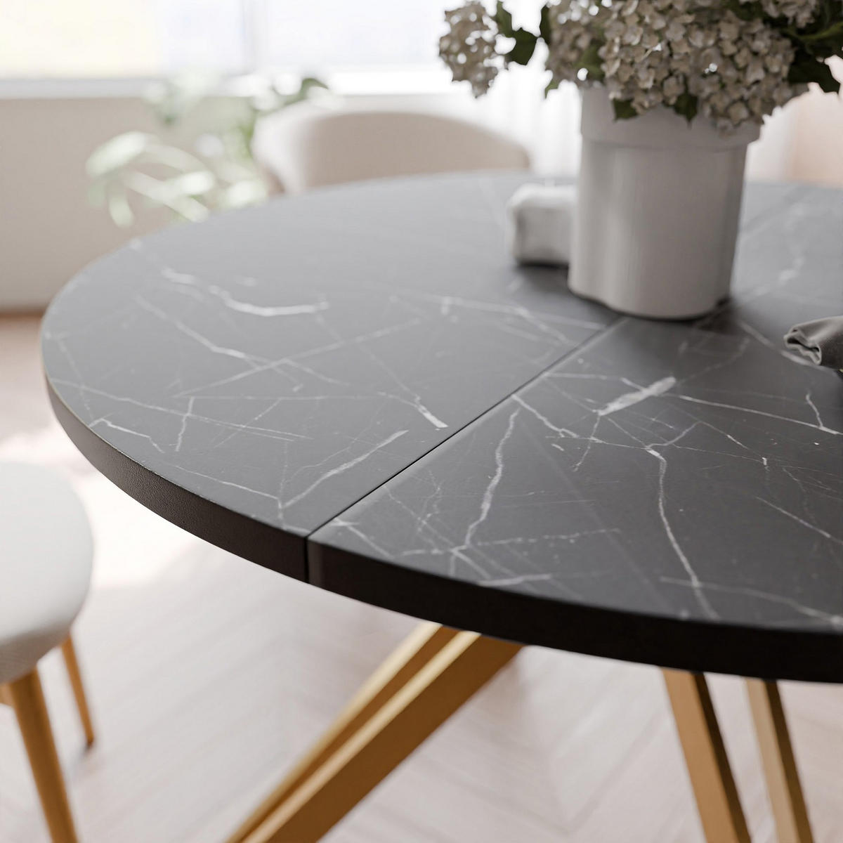 ESSTISCH ausziehbar aus MDF, Schwarz - Goldfarben/Schwarz, Holzwerkstoff (120/120/76cm) - Idohome