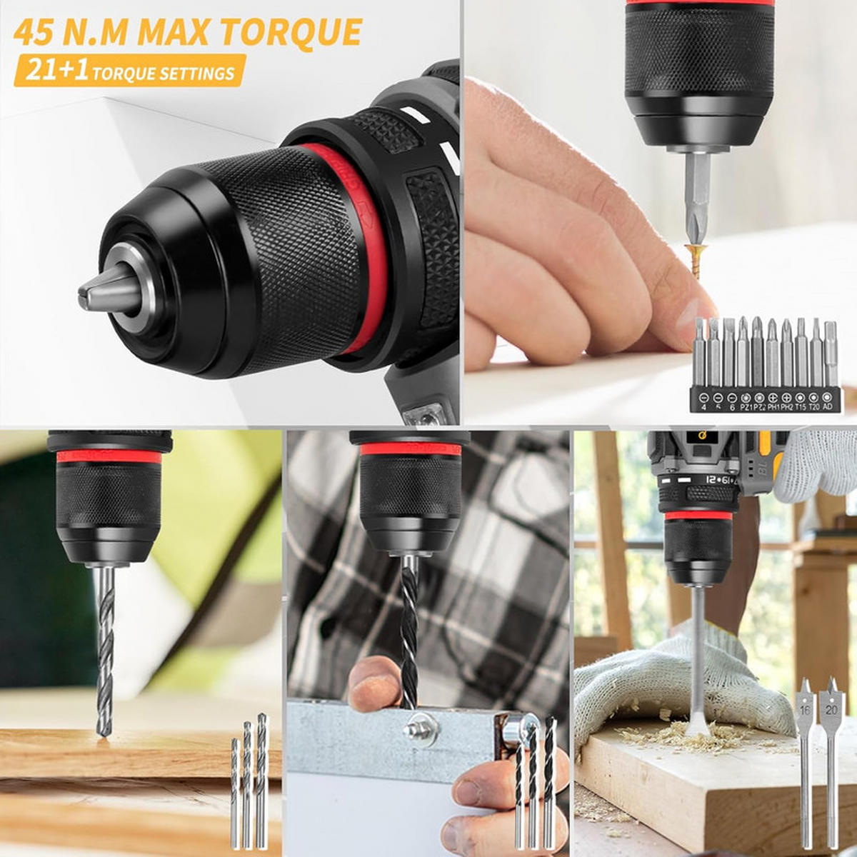 AKKU-SCHLAGBOHRMASCHINE 21 V – Mini Wireless Bohrhammer & Elektroschrauber, Li-Ionen-Akku - Gelb, Metall (10/5/12cm) - Coonoor