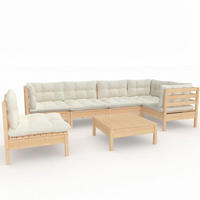 GARTEN-LOUNGE-SET 7-teilig Mit Creme Kissen Kiefernholz - Creme, Holz - vidaXL