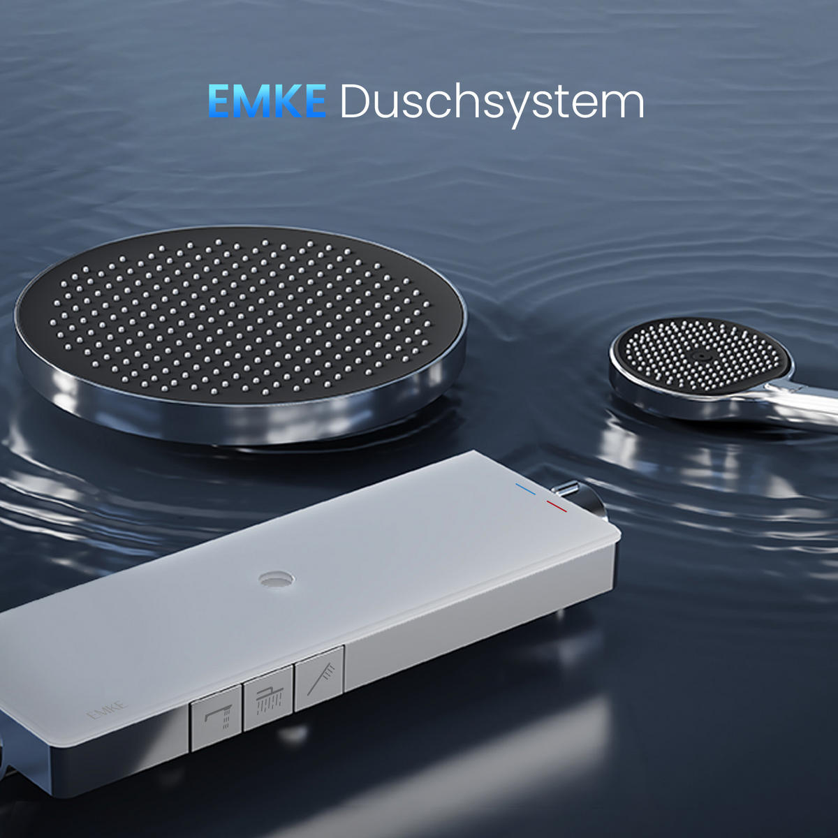 ÜBERKOPFBRAUSESET mit Thermostat Drei Wasserauslassmethoden Chrom - Chromfarben, Metall (13.5/106/44.6cm) - EMKE