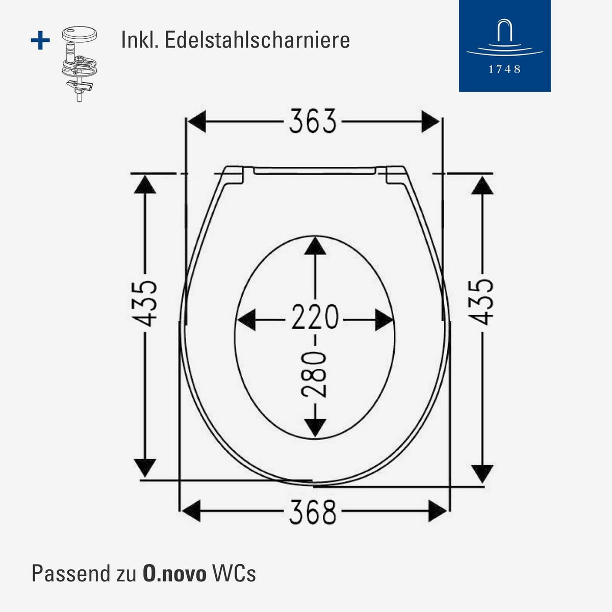 WC-SITZ O.novo weiß 438 x 368 x 49 cm - Weiß, Kunststoff (36.8/4.9/43.8cm) - Villeroy & Boch