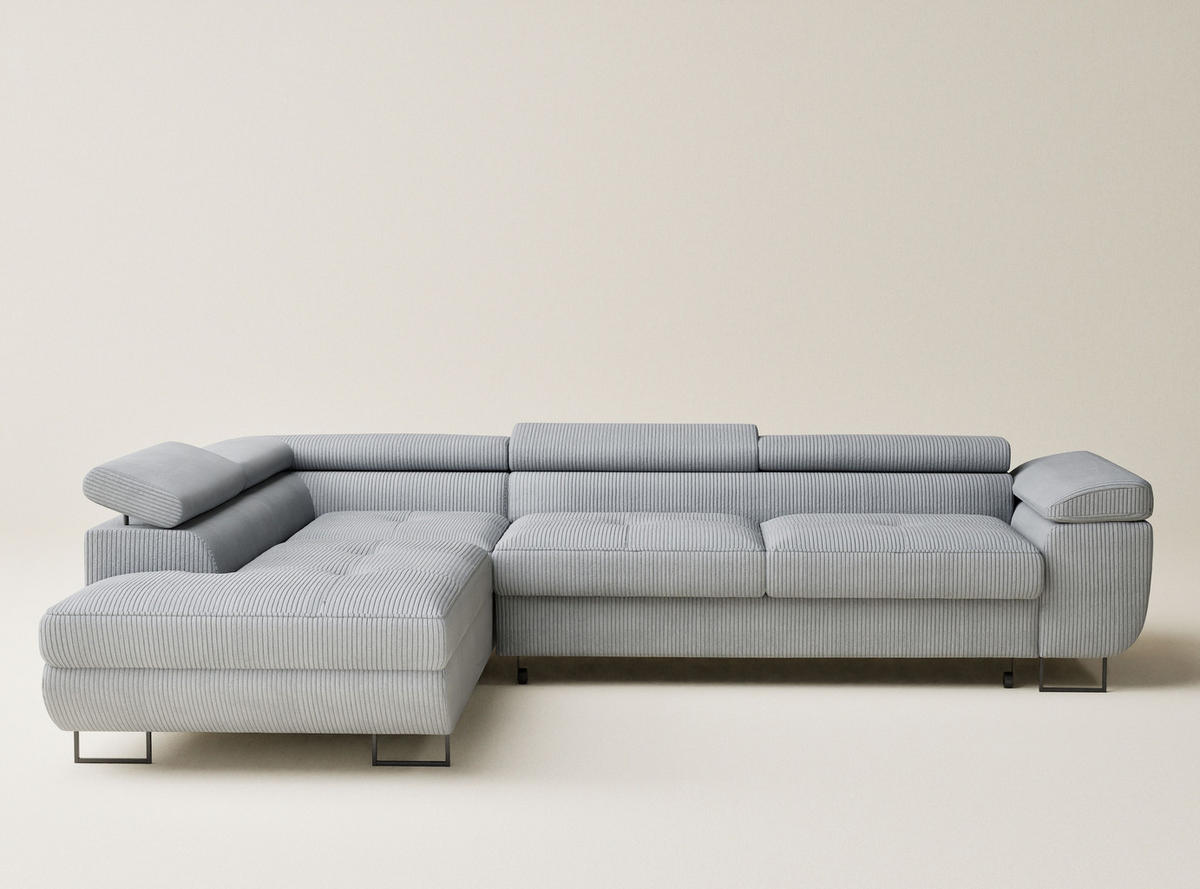 ECKSOFA MIT SCHLAFFUNKTION Concord Hellgrau Samtstoff - Hellgrau/Schwarz, Holz/Holzwerkstoff (203/277cm) - Maison de Reve