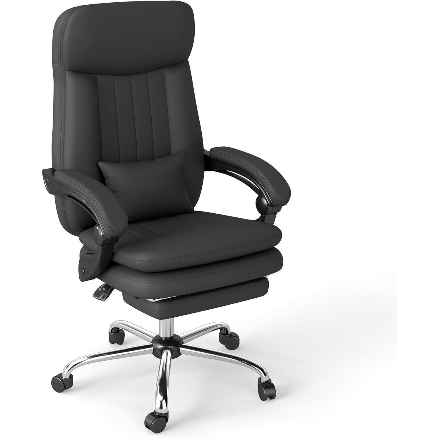BÜROSTUHL mit Fußstütze, neigbarer Rückenlehne und Lendenstütze aus PU-Leder schwarz - Schwarz, Kunststoff (48/126/52cm)