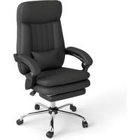 BÜROSTUHL mit Fußstütze, neigbarer Rückenlehne und Lendenstütze aus PU-Leder schwarz - Schwarz, Kunststoff (48/126/52cm)