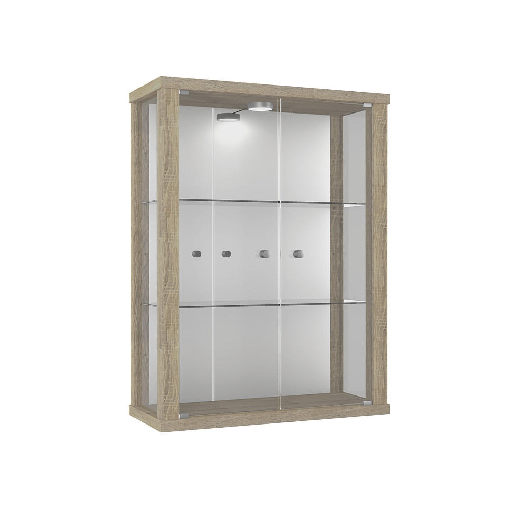 HÄNGEVITRINE 25/60/80 cm mit Spiegel, LED & 2 höhenverstellbaren Glasböden - Transparent/Silberfarben, Glas/Holzwerkstoff (60/80/25cm) - K-Möbel