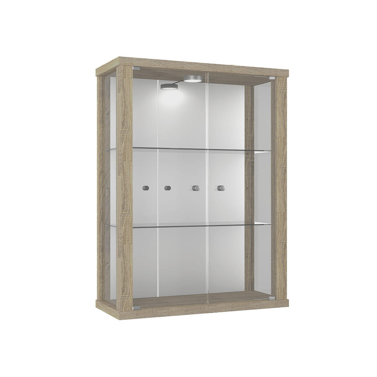 HÄNGEVITRINE 25/60/80 cm mit Spiegel, LED & 2 höhenverstellbaren Glasböden - Transparent/Silberfarben, Glas/Holzwerkstoff (60/80/25cm) - K-Möbel