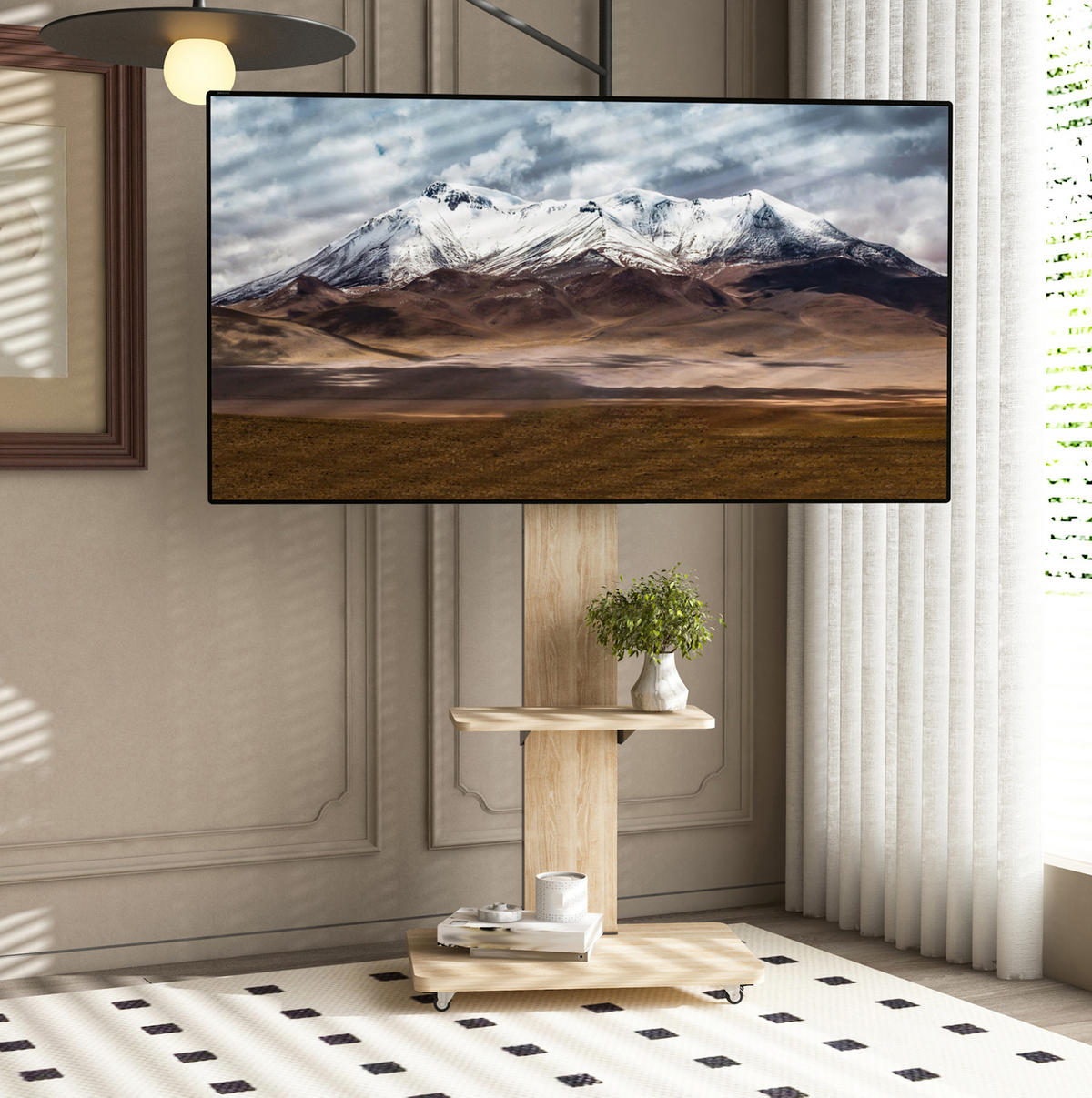 TV-STÄNDER Breite 60 cm höhenverstellbar mit Rollen & MDF-Ablagen - Hellbraun, Holzwerkstoff (60/150/40cm) - BEAOK