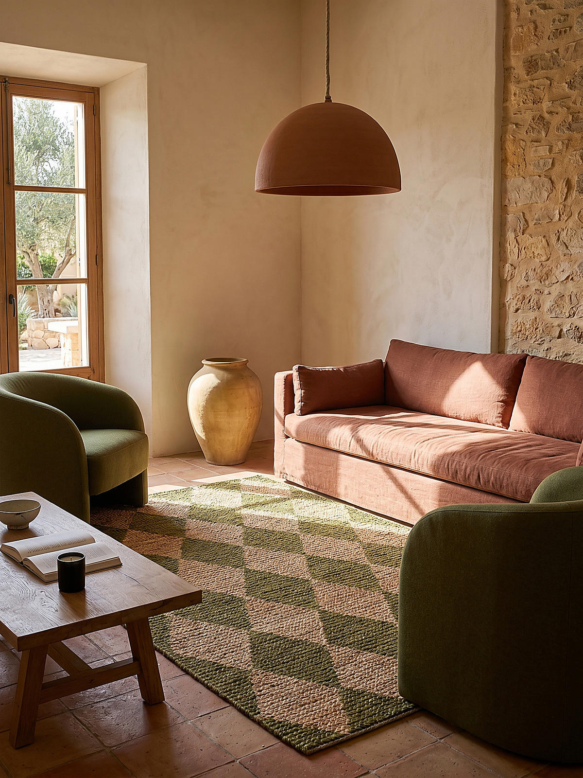 JUTETEPPICH BAIN, mit Rautenmuster, Olivegrün, 160 x 230 cm - Grün, Textil (160/230cm) - KADIMA DESIGN