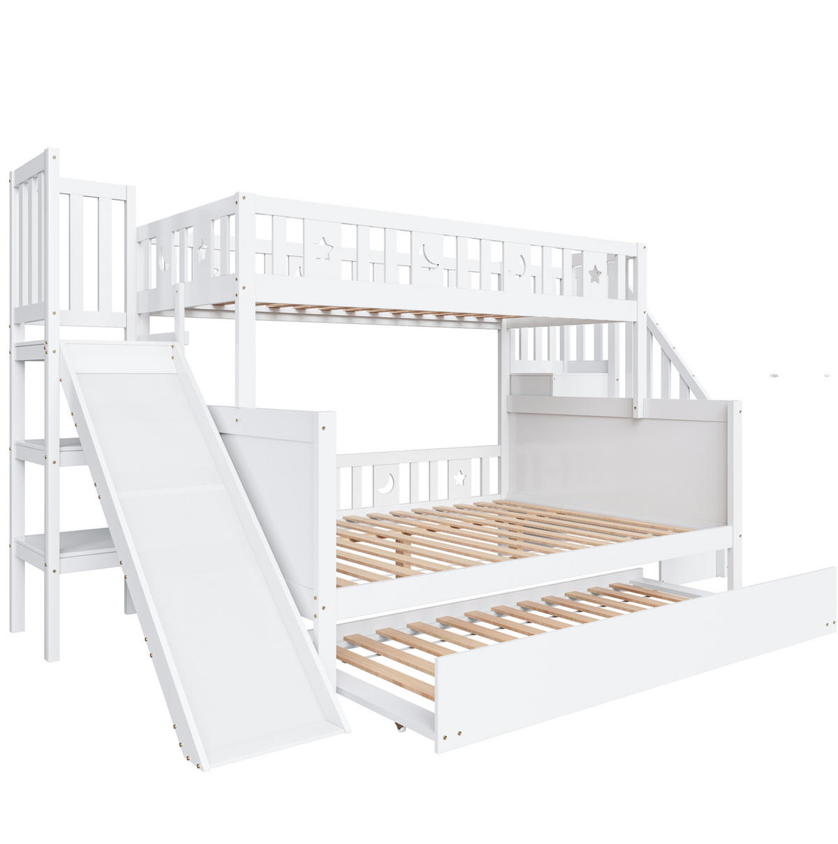 ETAGENBETT 90/200 cm und 140/200 cm Weiß mit Sicherheitsrutsche und Regal - Weiß, Holz (90/200cm) - OKWISH