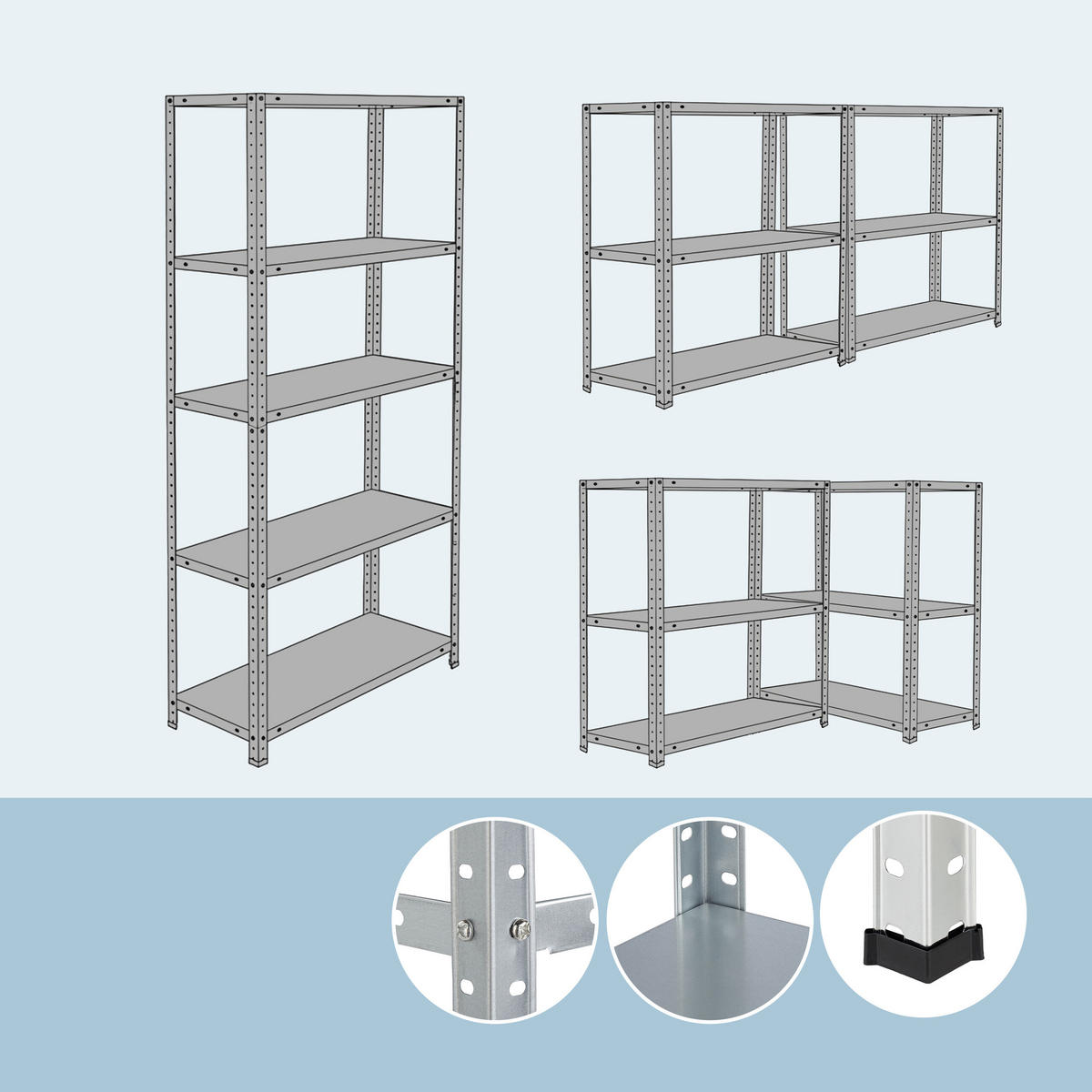 LAGERREGAL - Silberfarben, Kunststoff/Metall (30/150/30cm) - Relaxdays