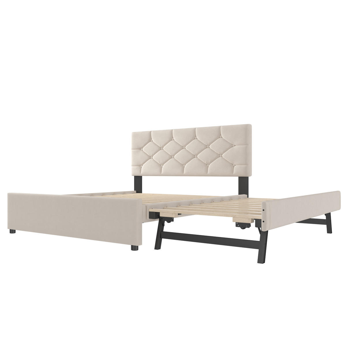TAPECIRANI krevet 140/200 cm s letvičastom podlogom i izvlačnim ležajem, baršun, Bež - bež, tekstil (140/200cm) - Redom