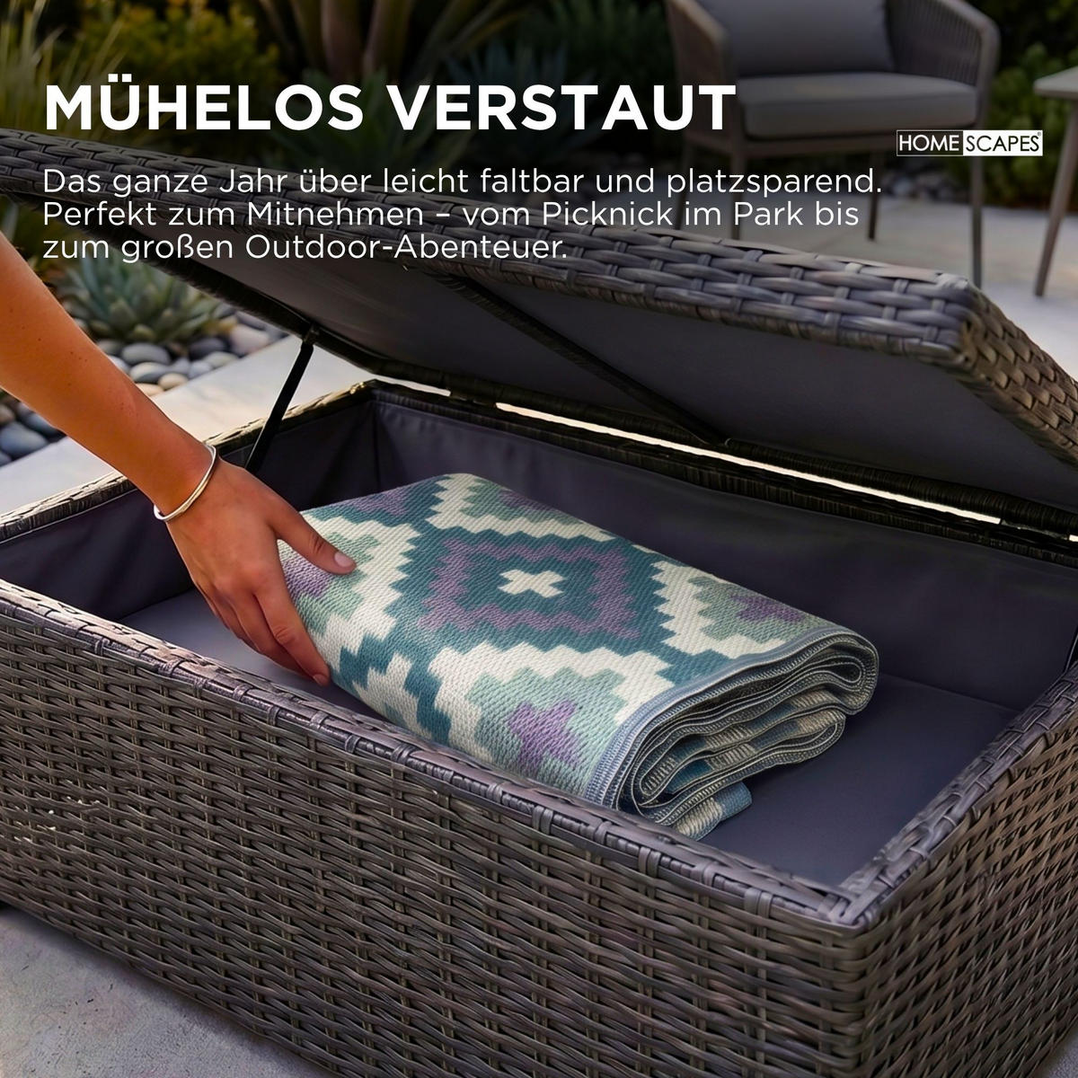 OUTDOORTEPPICH Mia, geometrisch gemustert 240/300 cm - Blau, Kunststoff (240/300cm) - Homescapes