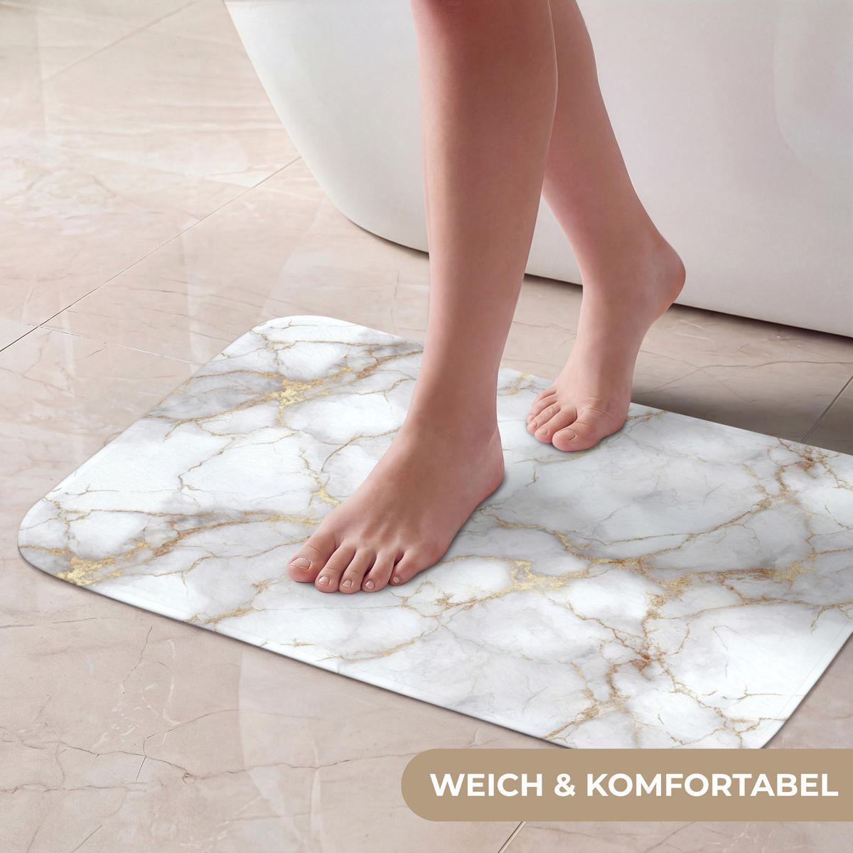 KÚPEĽŇOVÁ PREDLOŽKA Biela - zlatá - mramorová - sivá 60x40 cm - biela, textil/plast (60/40cm) - OnlyWow