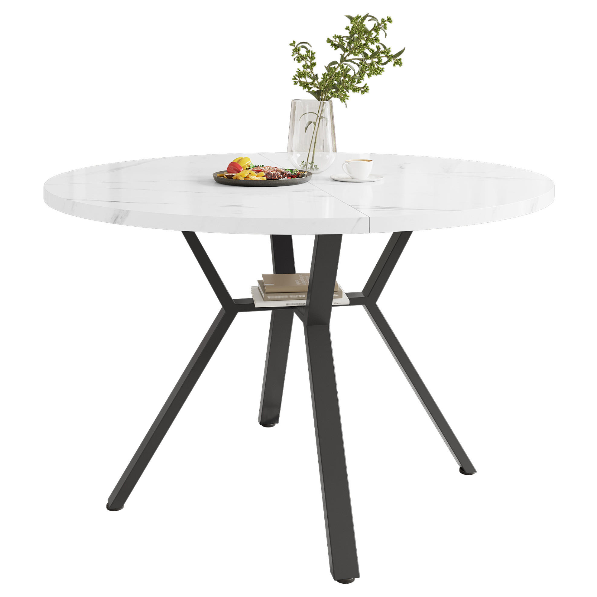 ESSTISCH rund Ø 100 cm MDF Marmoroptik Weiß/Schwarz - Schwarz, Holz (100/100/75cm) - Meubliv