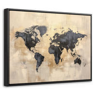 LEINWAND Bilder mit Rahmen - Weltkarte - Gold - Schwarz - Abstrakt - 40x30 - Kupferfarben, Textil (40/30cm) - MuchoWow