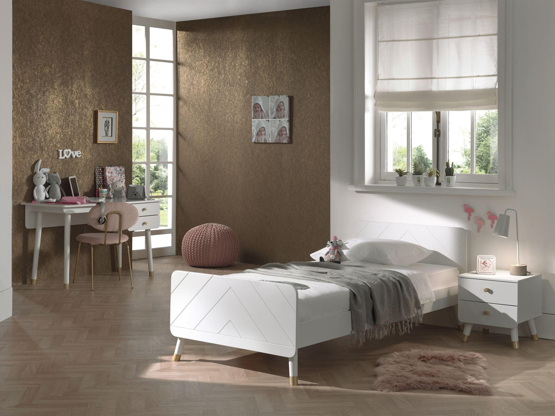 KINDERZIMMER komplett Set 3-tlg. Kamillah 2 Bett Nachtkommode Tisch - Weiß, Holzwerkstoff (210/1/110cm) - 58aufmkessel