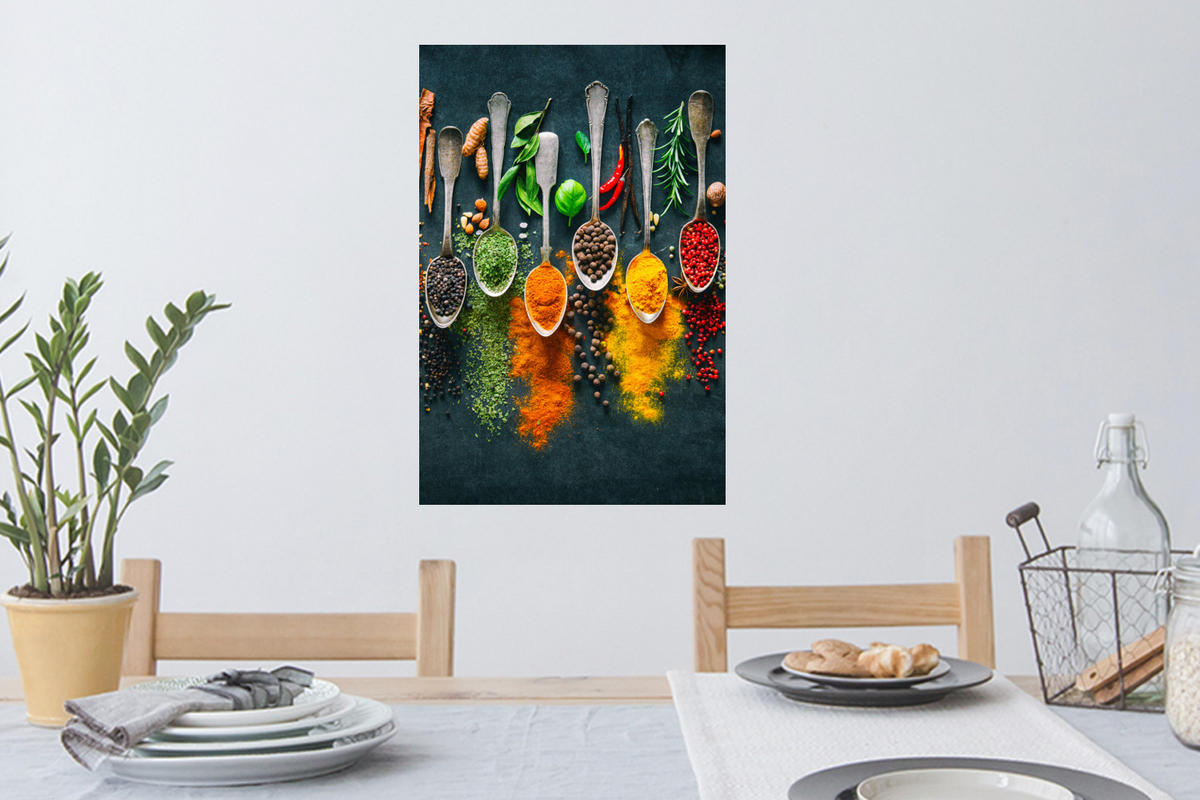 WANDTATTOO Kräuter - Gewürze - Löffel 40x60 cm - Currygelb, Kunststoff (40/60/0.1cm) - MuchoWow