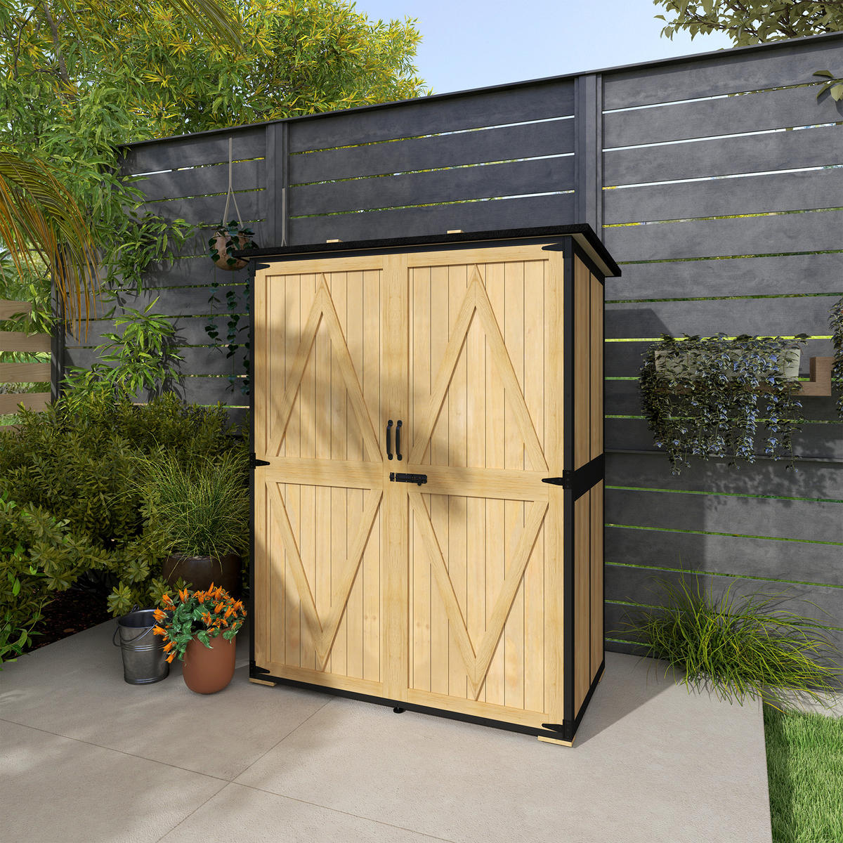 GARTENSCHRANK DE-09217 Naturholz - Naturfarben, Holz (74/173/140cm) - ComfortXL