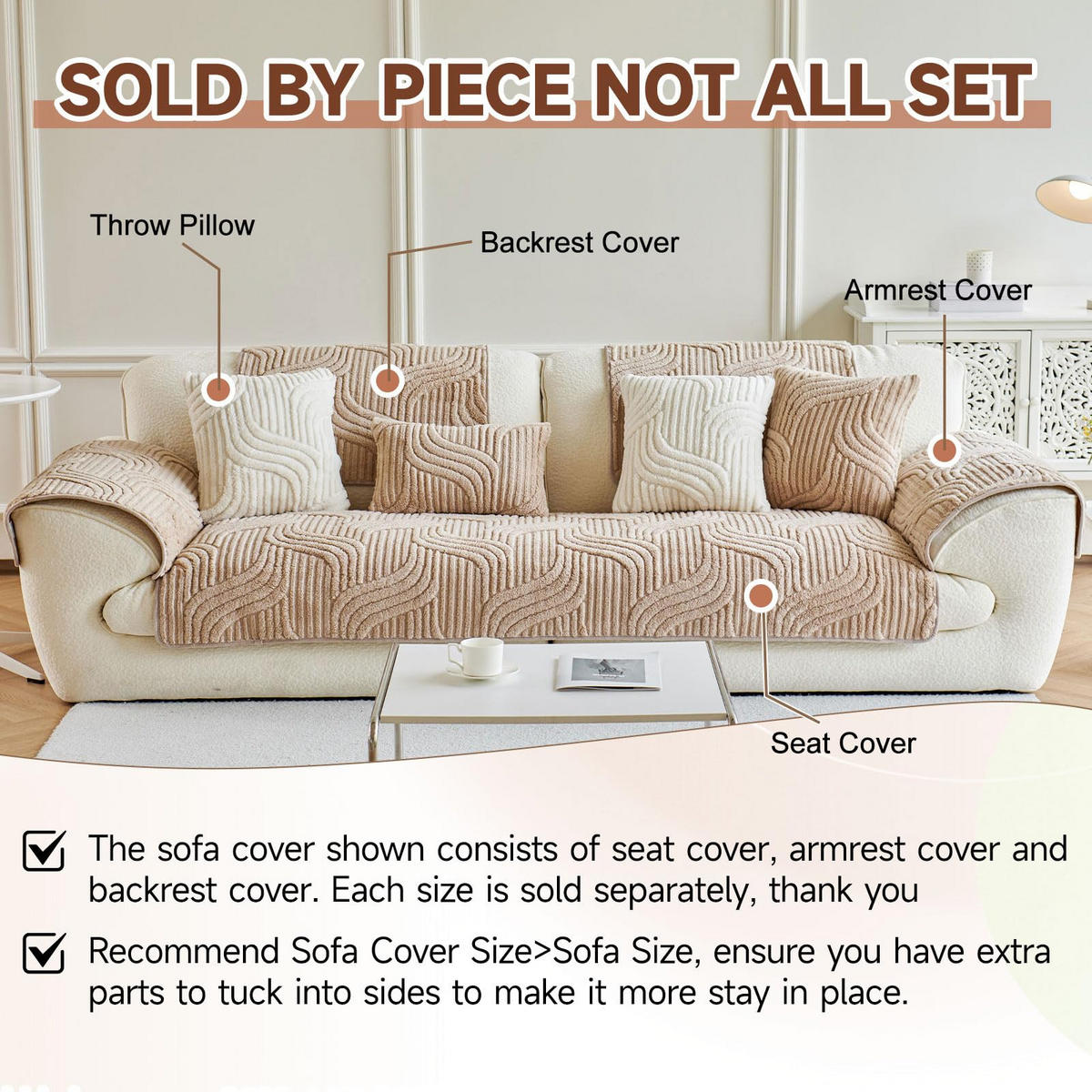 SOFAÜBERWURF Hellbraun 1 Stück Luxuriöses Plüschmaterial - Hellbraun, Textil (90/0.03/210cm) - Kaket