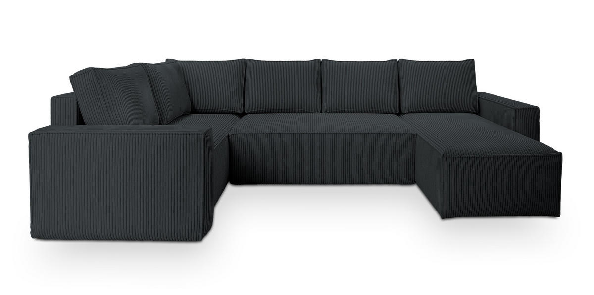 WOHNLANDSCHAFT NORENA L-S Graphitfarben Kordstoff mit Schlaffunktion - Graphitfarben, Holz (295/85/157.5cm) - MASSENO