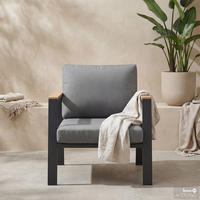 LOUNGESESSEL - Aluminium / Polyester - Anthrazit - Anthrazit/Braun, Holz/Metall (73/74/75cm) - home24