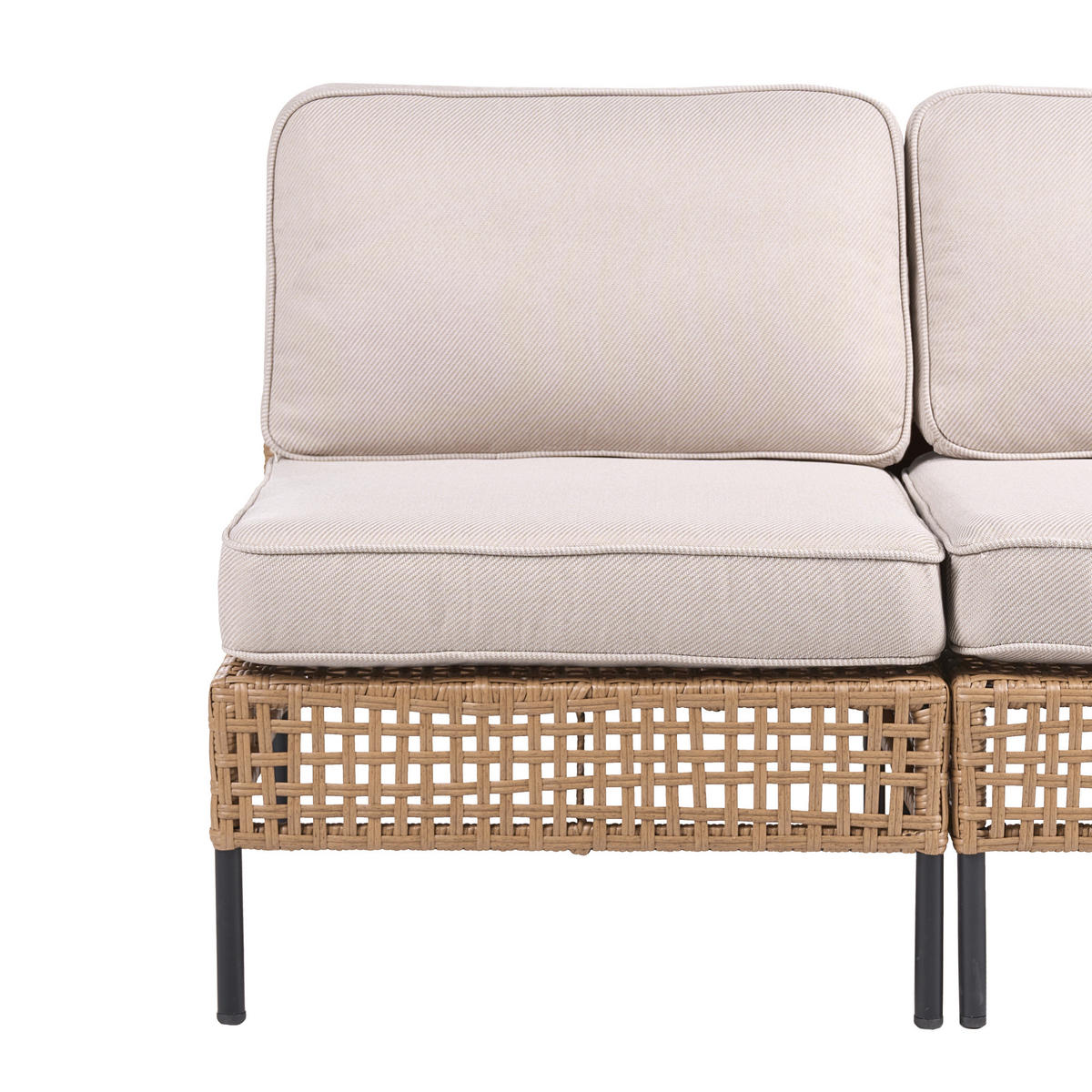 ZAHRADNÍ POHOVKA 2-místná bez opěrek rukou Polyratan Světle béžová Omegana - černá/béžová, plast (130/80/68cm) - Beliani