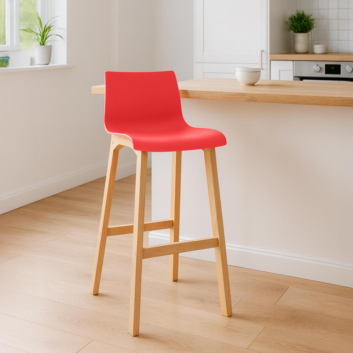 BARHOCKER Holz rot - Eukalyptusholzfarben/Rot, Holz (41/102/46cm) - CLP