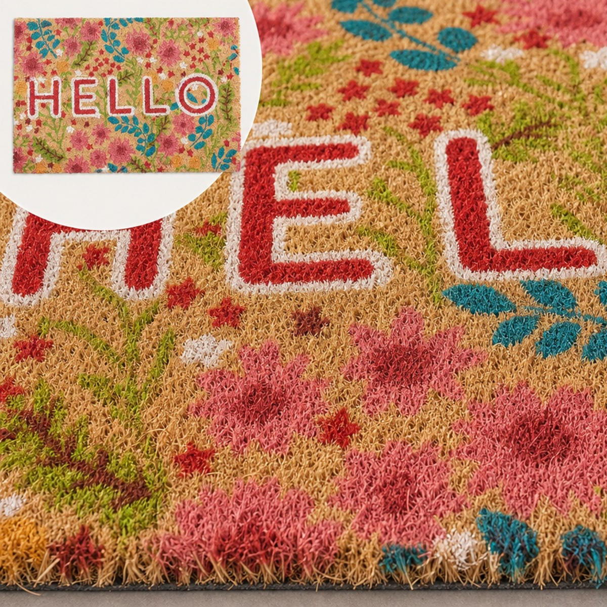 FUSSMATTE Mehrfarbig Kokos Hello 60x40 cm - Multicolor, Kunststoff/Textil (60/40cm) - Relaxdays