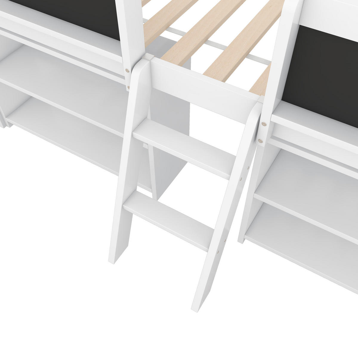 HOCHBETT Kinderbett 90/200 cm aus Kiefernholz und MDF mit Regalfächern und Zeichentafel Weiß - Weiß, Holz (90/200cm) - Modenvie