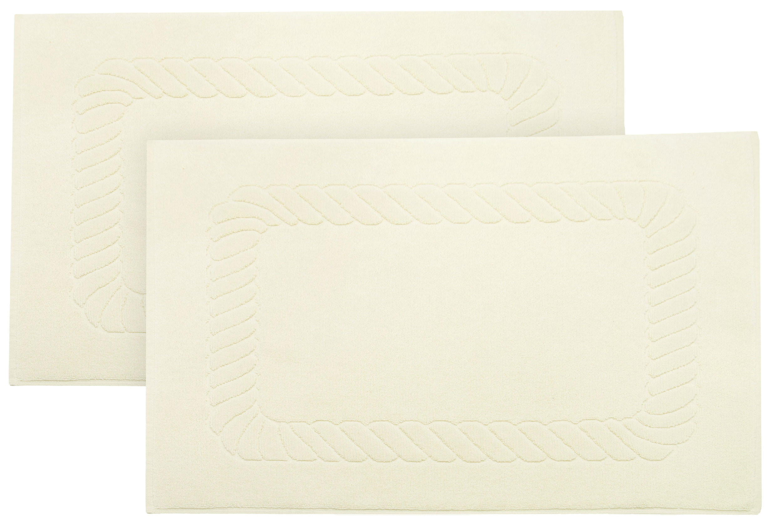 BADEMATTE, 2er-Set, 50x70 cm, 100% Baumwolle, Weiß - Beige, Textil (50/70cm) - Zollner