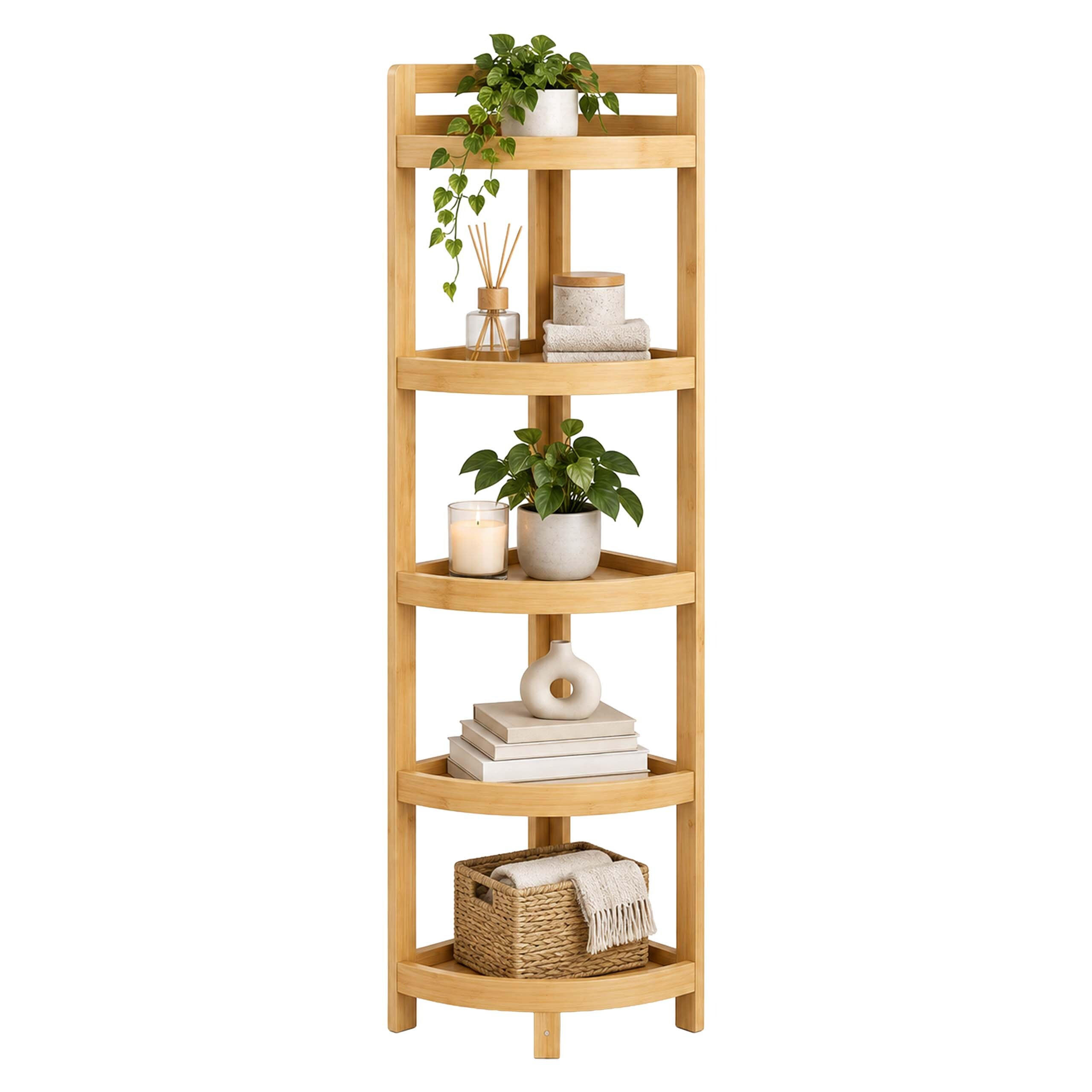 ECKREGAL Natur Bambus 5 Ablagen 116x23x23 cm - Hellbraun, Holz/Holzwerkstoff (23/116/23cm) - Relaxdays