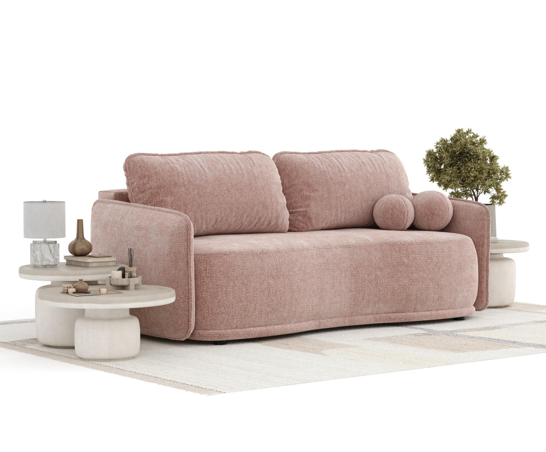 SCHLAFSOFA Mitsis Rosa Chenille - Schwarz/Rosa, Holz/Holzwerkstoff (231/93/106cm) - Maison de Reve