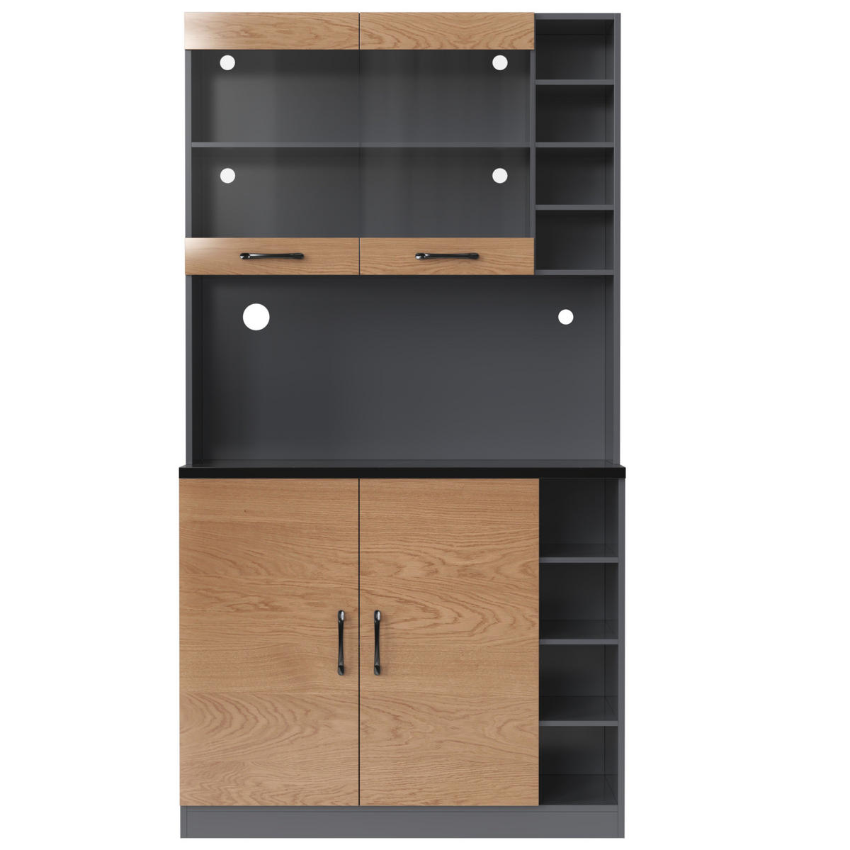 DONJI kuhinjski element, 100/47/187 cm, MDF i akril, prirodna/siva s LED rasvjetom - prirodne boje, drvni materijal (100/187/47cm) - BEAOK