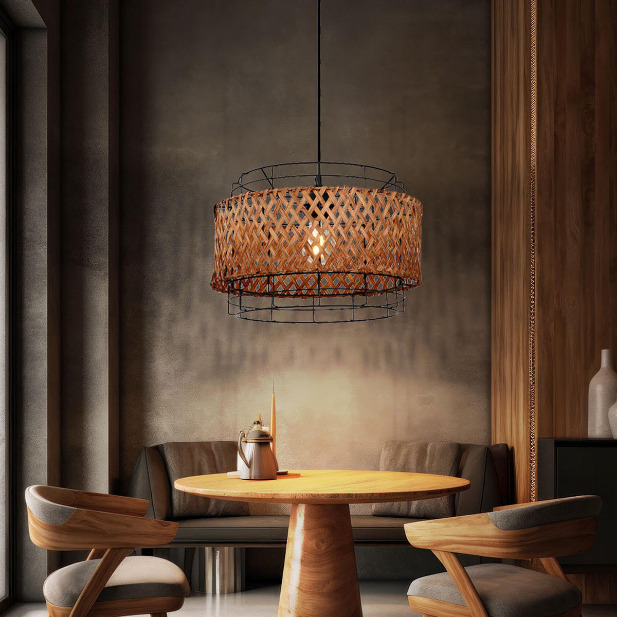 LED HÄNGELEUCHTE Bambusgeflecht Schwarz - Schwarz, Holz (35/35/120cm)