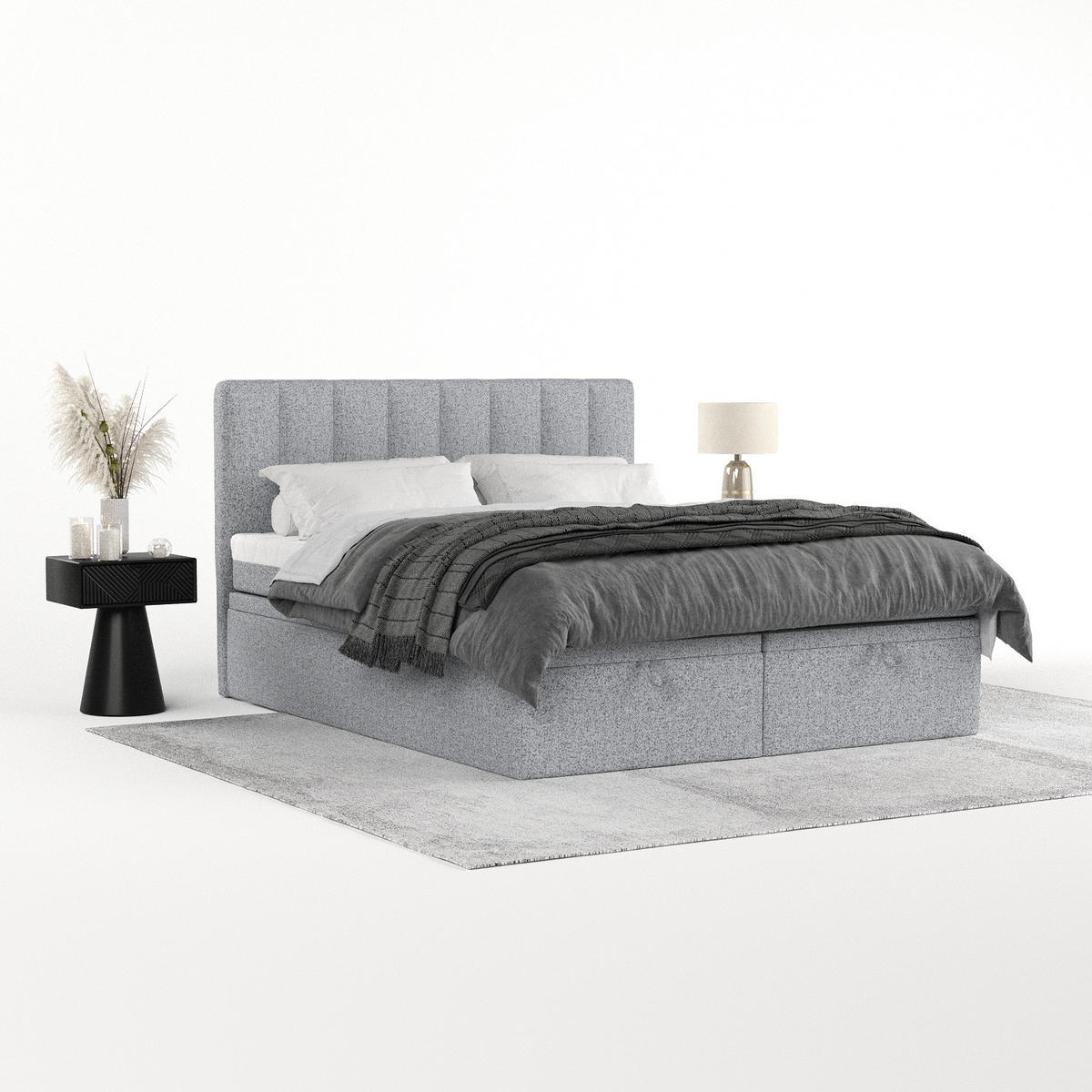 BOXBETT Lume 160/200 cm Grau im Riva Stoff - Schwarz/Grau, Holz/Holzwerkstoff (160/200cm) - AltaBeds