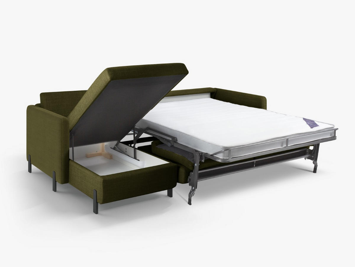 ECKSOFA ausklappbar links mit Container Gloria aus strukturiertem Stoff grün 5 Sitzplätze - Grün, Textil (170/280cm) - Micadoni