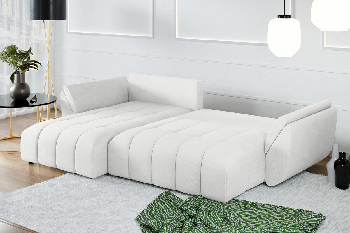 ECKSOFA L Form Verciani Weiß 266/190/91 cm mit Schlaffunktion - Schwarz/Weiß, Kunststoff/Textil (266/190cm) - AX Living