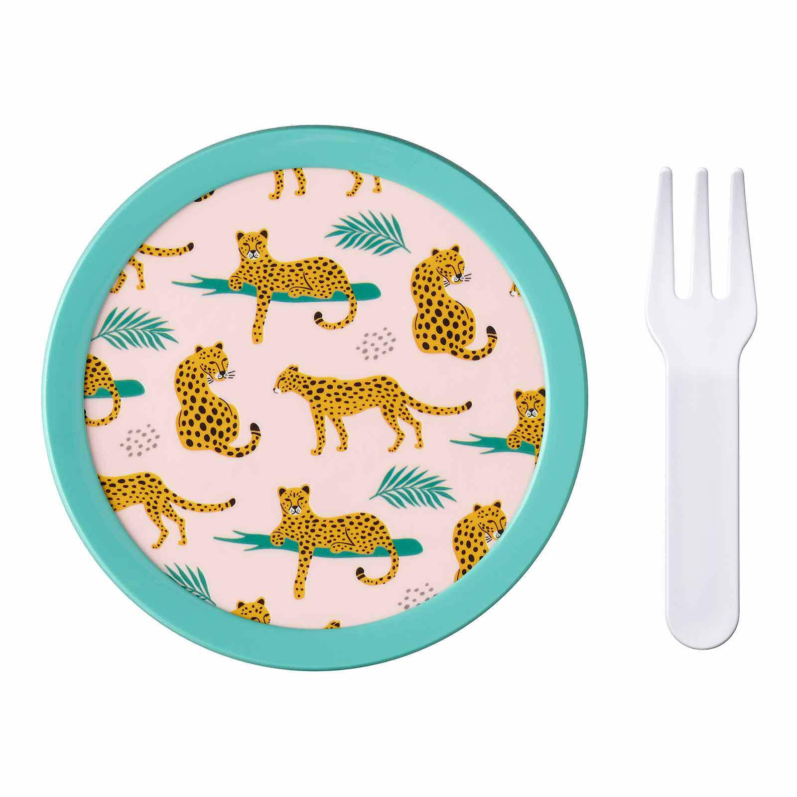FRUCHTBOX MIT GABEL Campus Leopard 300 ml - Türkis/Rosa, Kunststoff (6.7/10.4/6.7cm) - Mepal