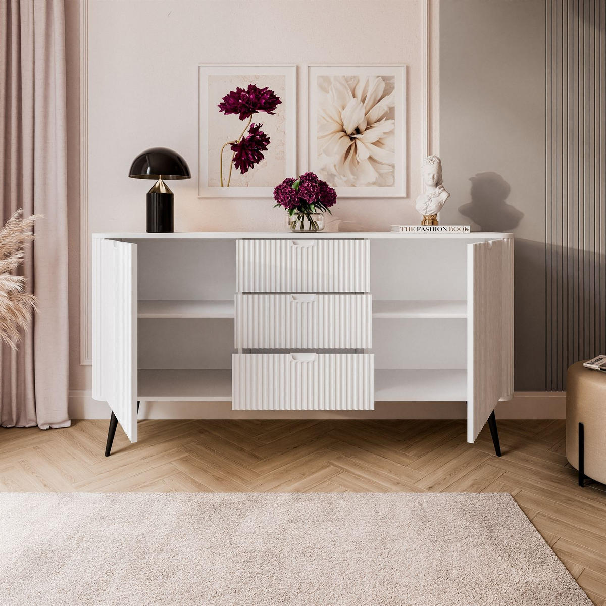KOMMODE ZAIRA KSZ168 mit Schubladen Weiß - Weiß, Holzwerkstoff (168/87/39cm) - Lookway