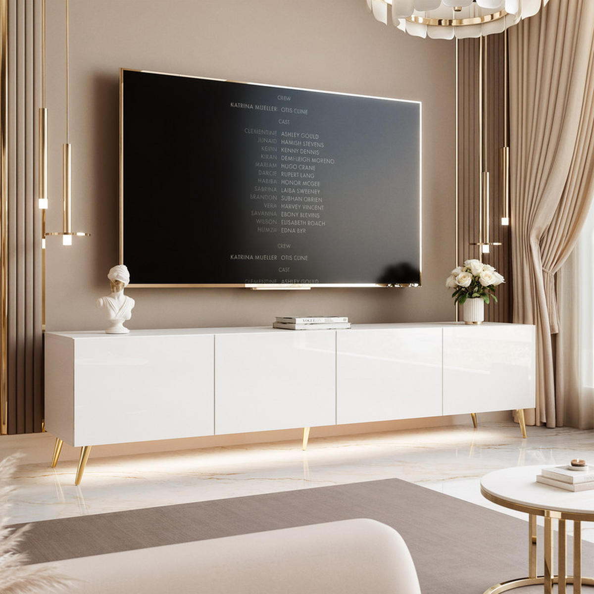 TV-LOWBOARD ANGEL Weiß glänzend stehend mit LED-Beleuchtung 200 cm - Weiß, Holzwerkstoff (200/49/40cm) - Idohome