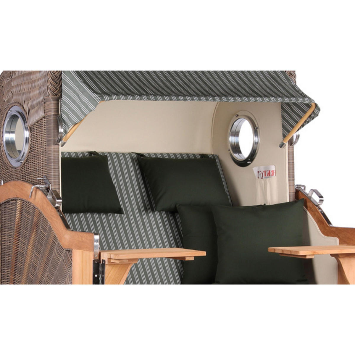 STRANDKORB Baltikum Teak 2,5 Sitzer - Braun/Grün, Holz/Metall (142/170/95cm) - Mr. Deko