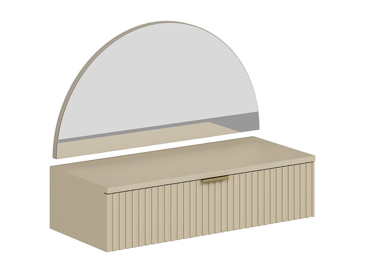 FRISIERTISCH hängend mit Spiegel & LED-Beleuchtung - 1 Schublade - Beige - FRALYN - Beige, Holz (80/60/35cm) - Vente-Unique