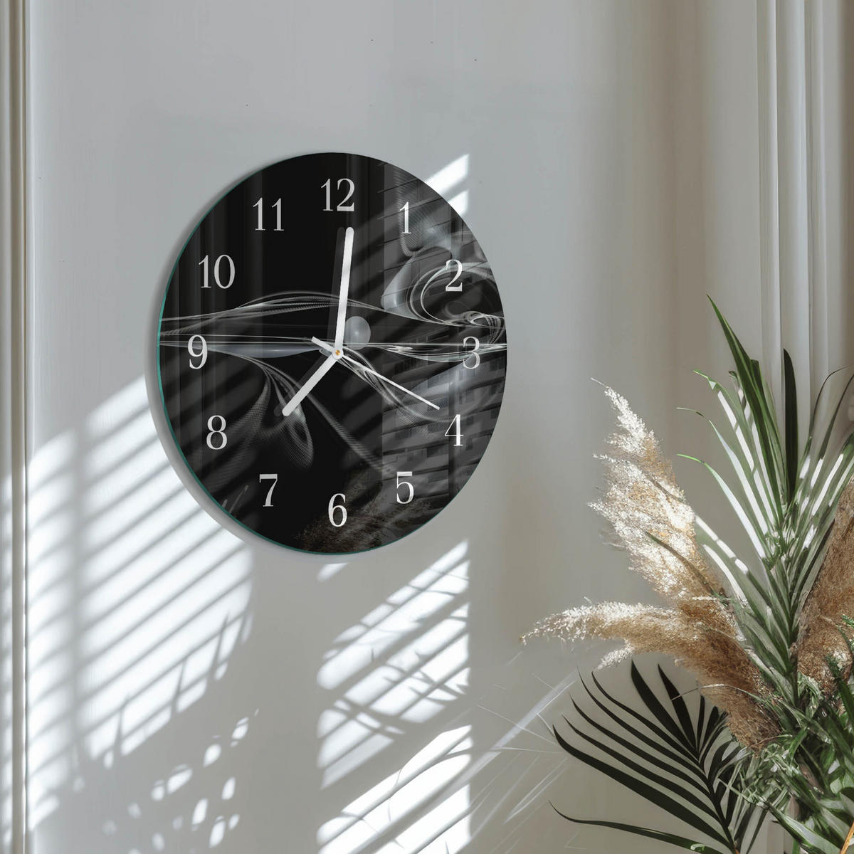 WANDUHR fi30 cm - Abstraktion - Schwarz, Glas (30/30/0.4cm) - TULUP