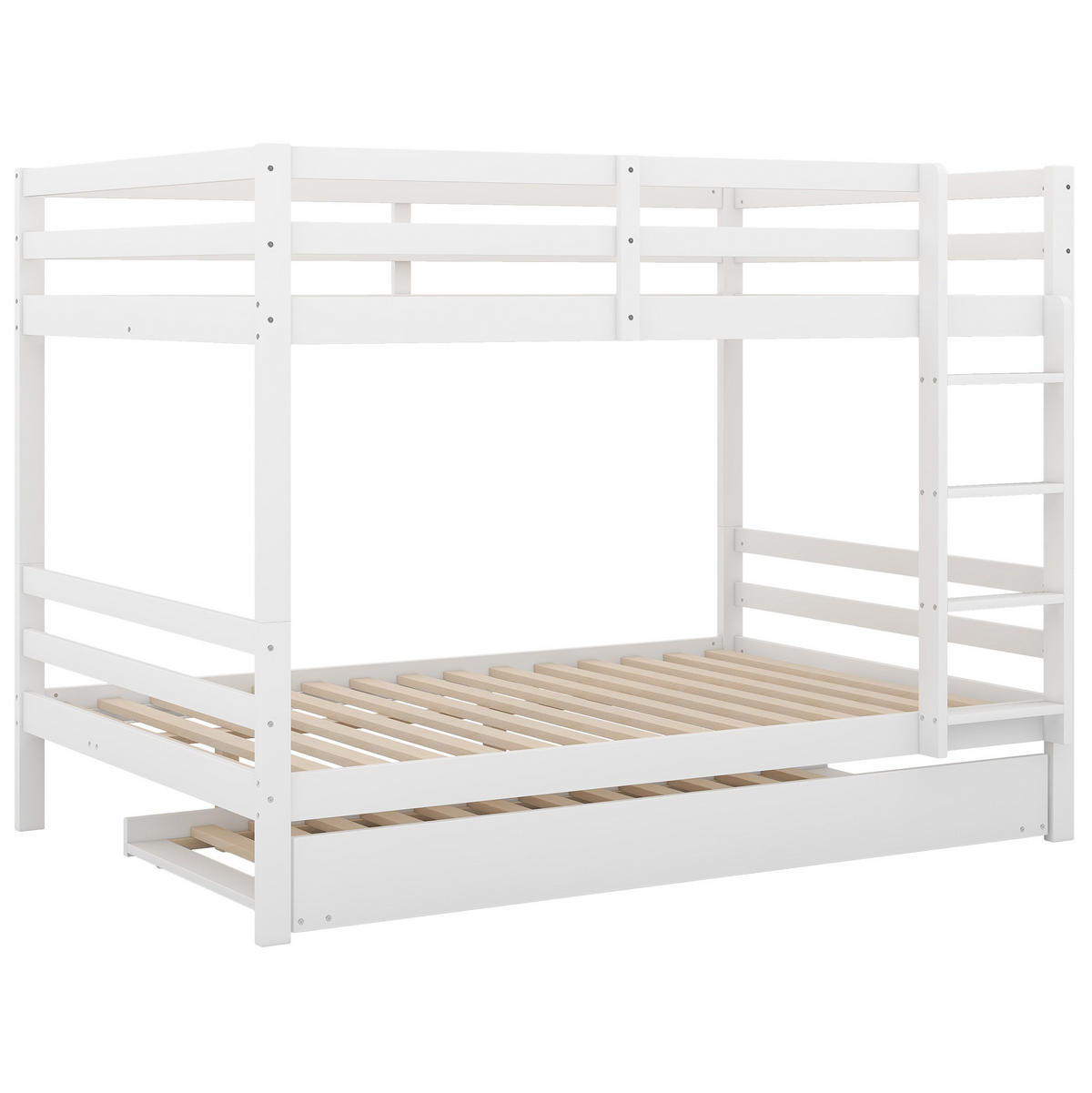 ETAGENBETT aus Kiefernholz und MDF 140x200 cm Weiß mit Ausziehbett und Treppe - Weiß, Holzwerkstoff (140/200cm) - IVMEU