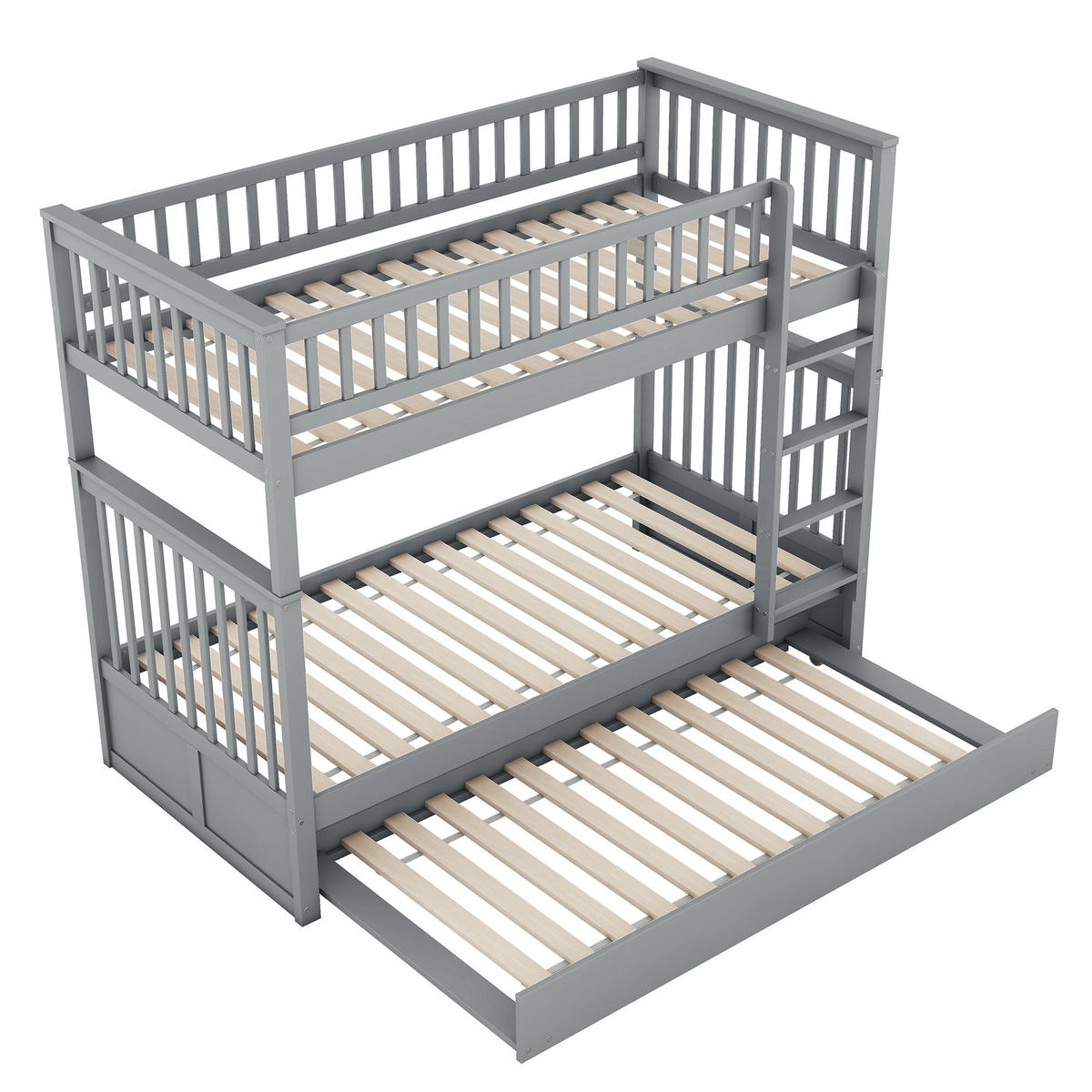 ETAGENBETT 90/200 cm grau mit Ausziehbett und stabiler Treppe - Grau, Holz (90/200cm) - OKWISH
