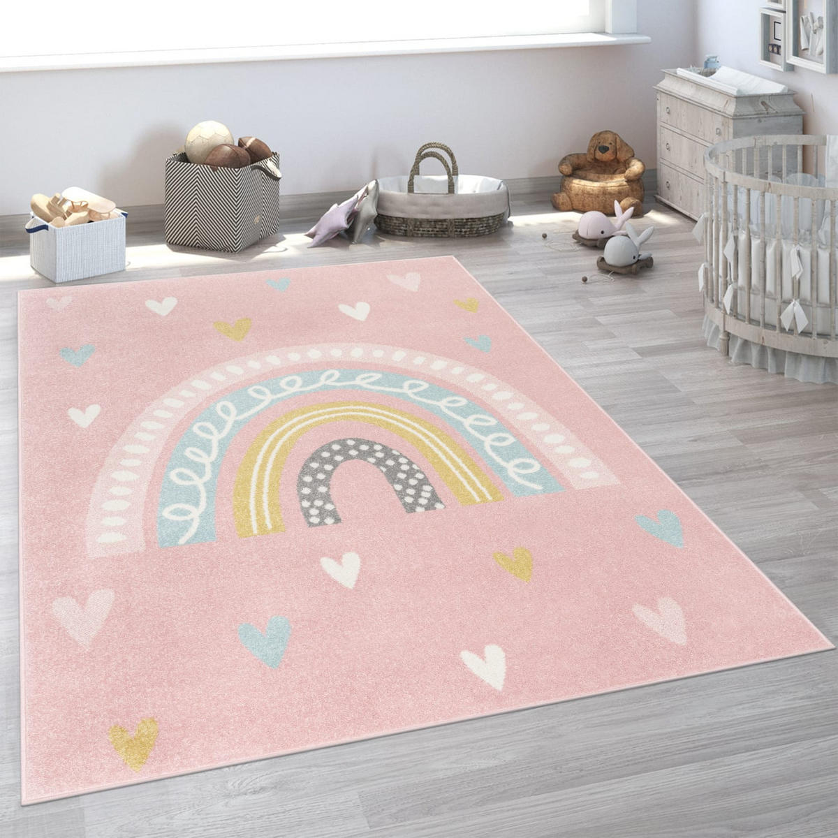 KINDERTEPPICH Regenbogen Kinderzimmer schmutzabweisend Rosa Läufer 80x150 - Rosa, Textil (80/150cm) - KADIMA DESIGN