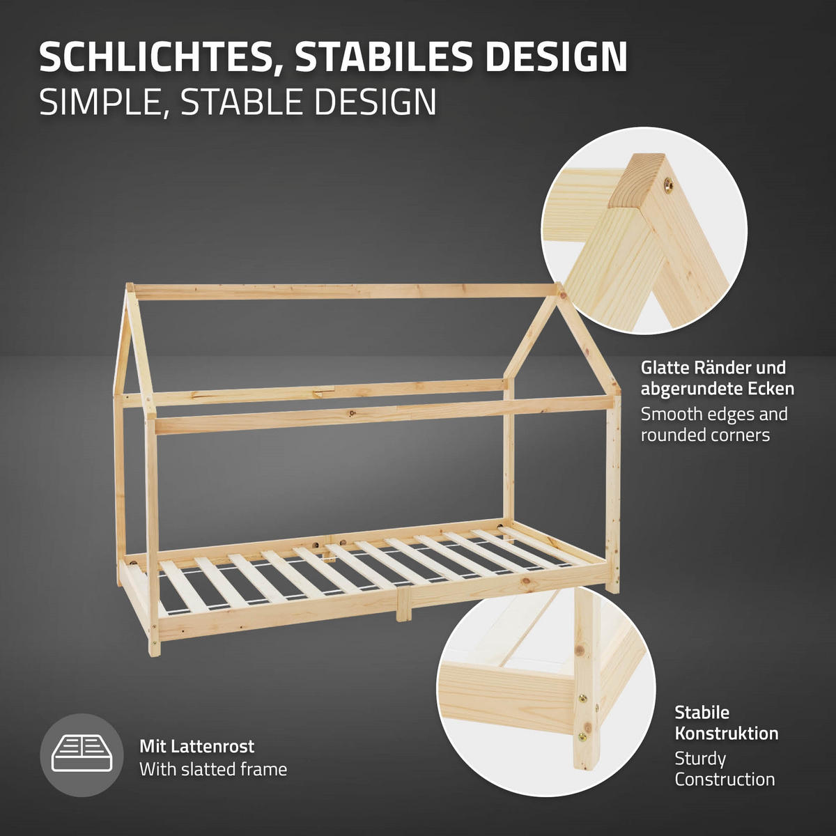 KINDERBETT mit Dach und Matratze 90x200 cm Natur - Naturfarben, Holz (90/200cm) - ML-DESIGN
