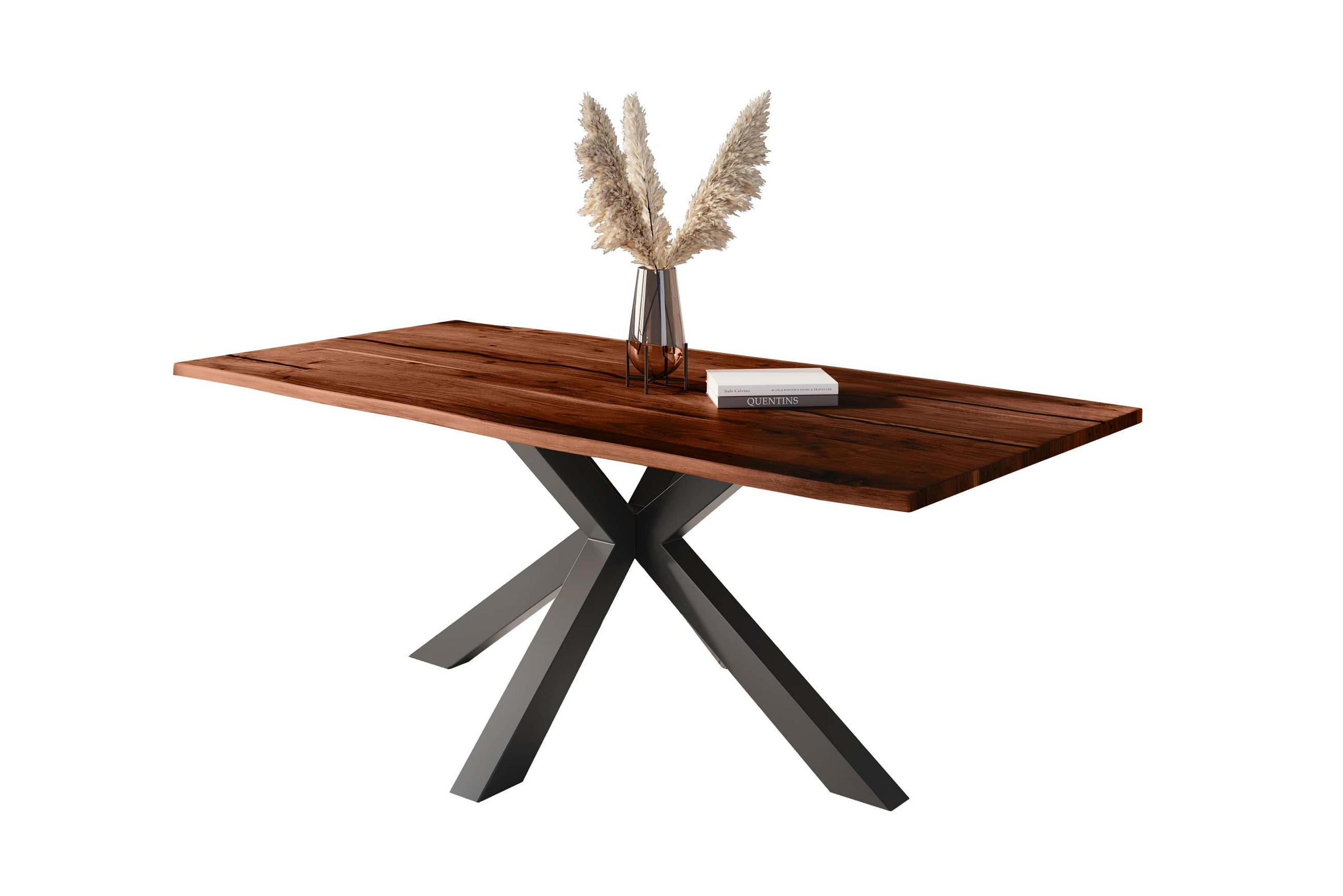 ESSTISCH BAUMKANTE AKAZIE POLLY - Silberfarben/Schwarz, Holz/Metall (100/240/77cm) - SAM